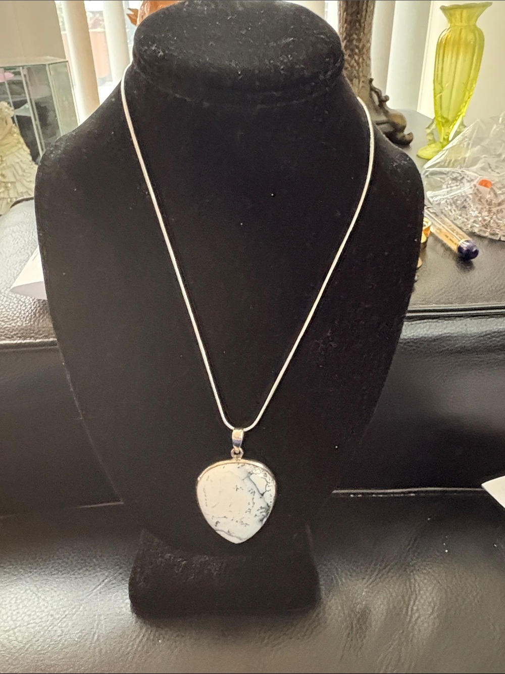 925 Silver White Dendritic Agate Teardrop Pendant And Necklace - Picture 4 of 8
